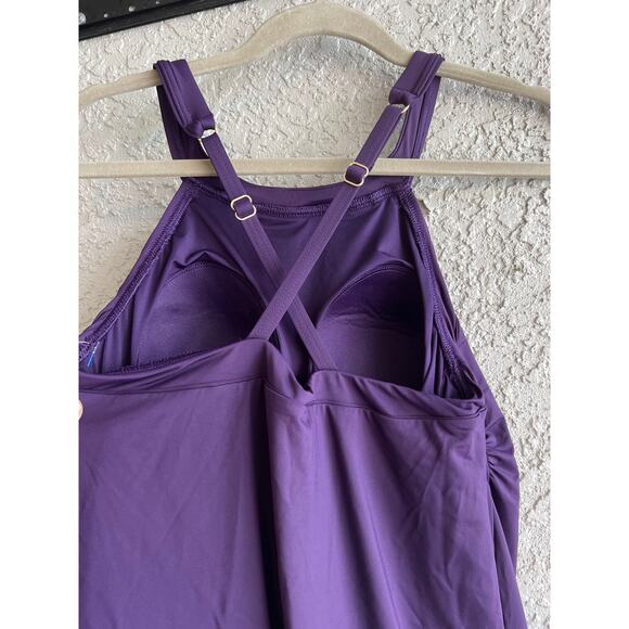 NWT Lands End size 10 dark purple swim dress bathing suit - Picture 3 of 4